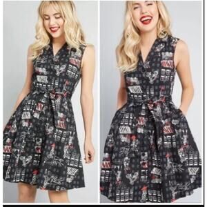ModCloth Community Brunch Fit N Flare Dress Plus Size 1X Black Red